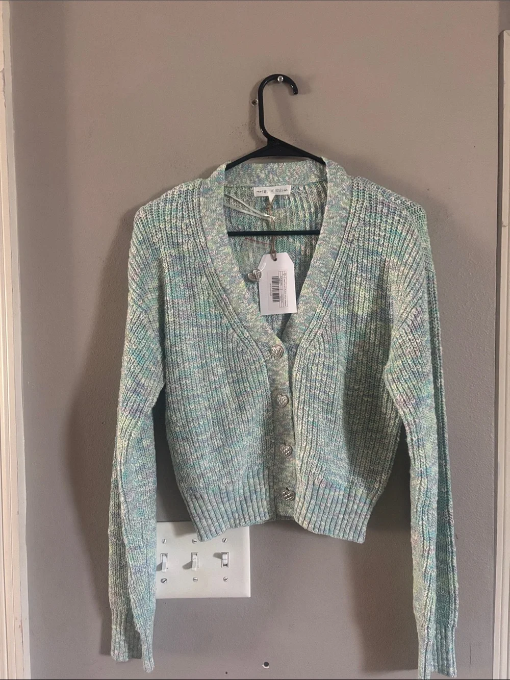 Aqua Pastel Multicolor Knit V-Neck Cardigan